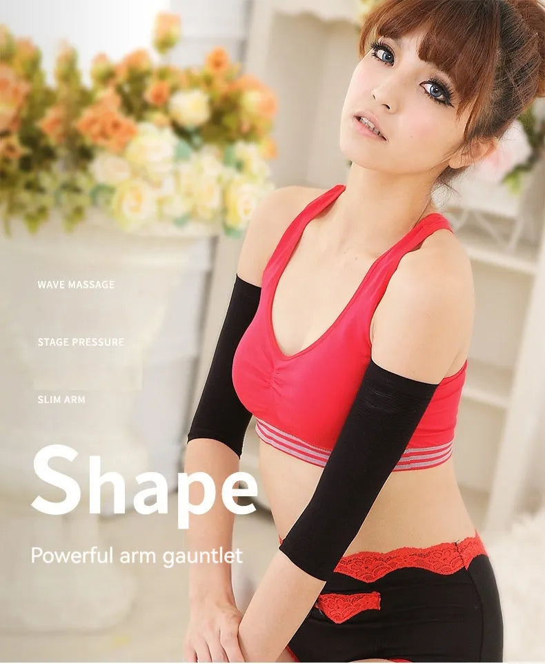 Women's nylon shaping arm sleeve in black or skin colour option for middle-aged women