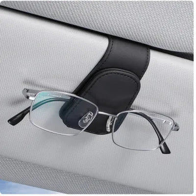 PU leather car sunglasses clip holder attached to vehicle sun louver for glasses storage