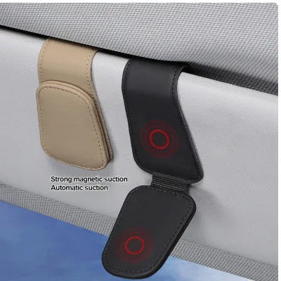 PU leather car sunglasses clip holder attached to vehicle sun louver for glasses storage