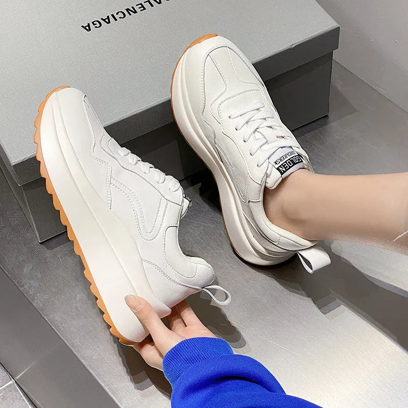 Women's beige casual sports shoes with cattlehide leather upper, cross-strap design and mesh lining