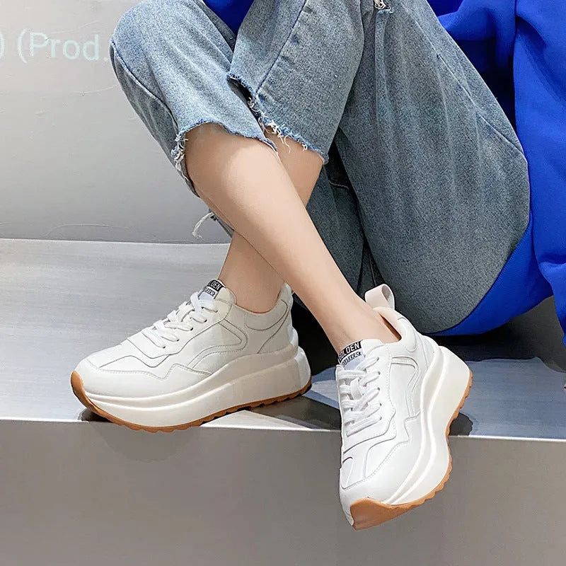 Women's beige casual sports shoes with cattlehide leather upper, cross-strap design and mesh lining