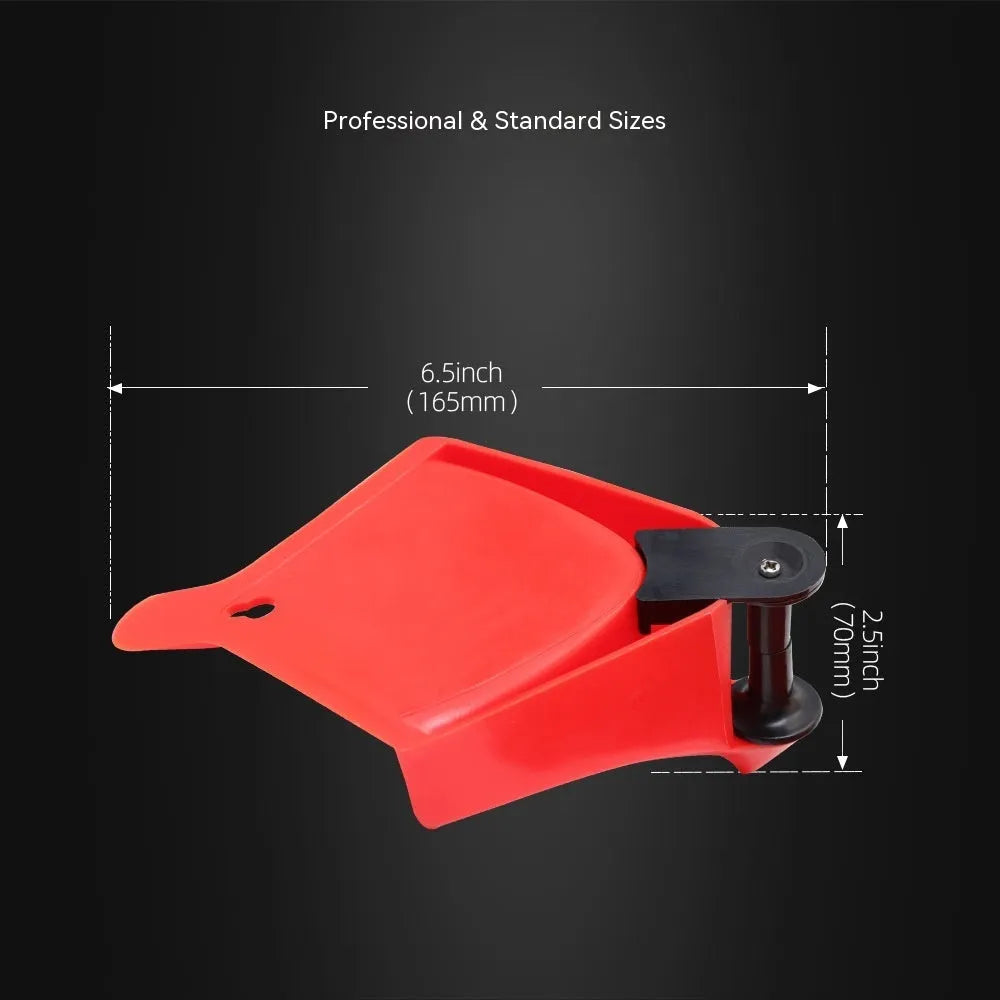 Four red plastic triangular parking blocks for car tyre stopping and vehicle positioning