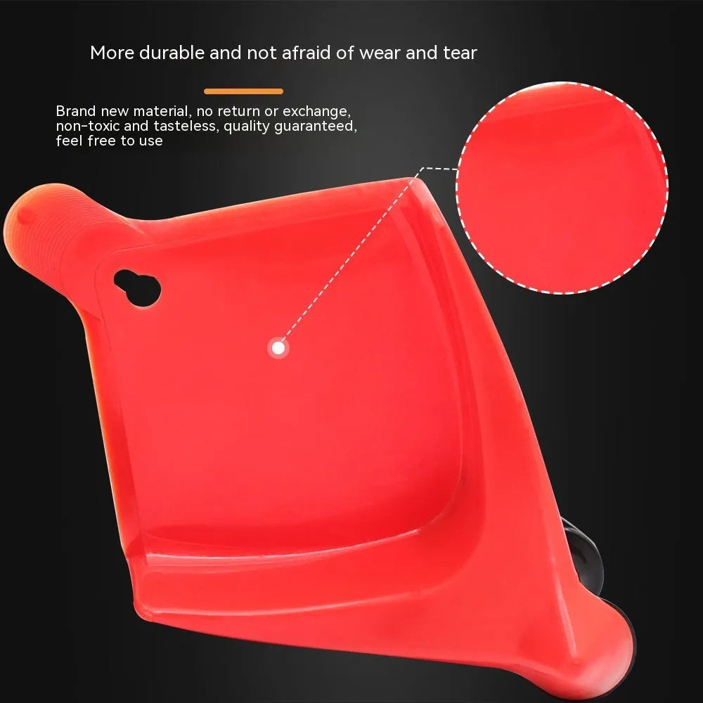 Four red plastic triangular parking blocks for car tyre stopping and vehicle positioning