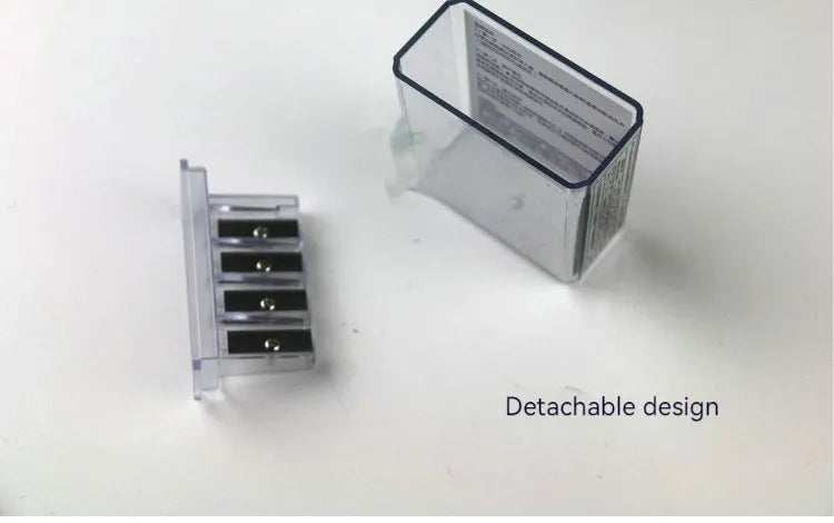 Geometric shaped plastic pencil sharpener with four holes and screwdriver accessory