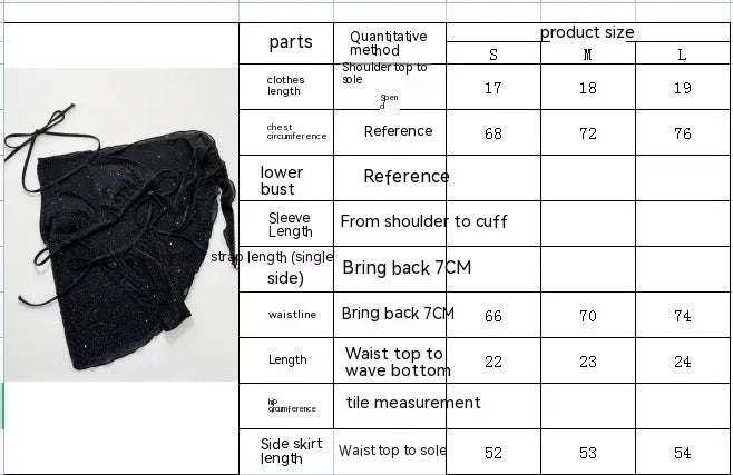 Black three-piece bikini swimsuit set with top and shorts on a mannequin.