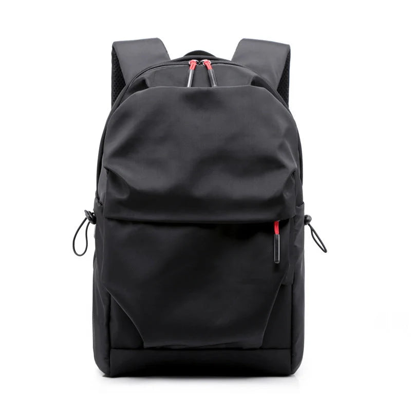 Durable nylon backpack in black and light grey with adjustable straps