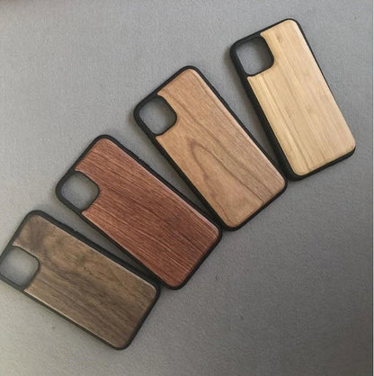 Wooden mobile phone case showing natural grain texture with iPhone 15 compatibility