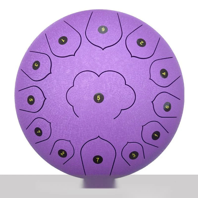 12-inch 13-tone ethereal drum in vibrant colours including Chinese red, lavender, and navy blue