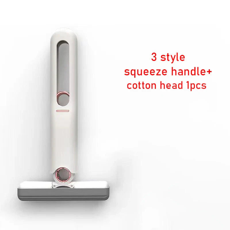 Versatile cotton mop with single-handed design, push-pull dehydration, and compact storage for effortless home and car cleaning