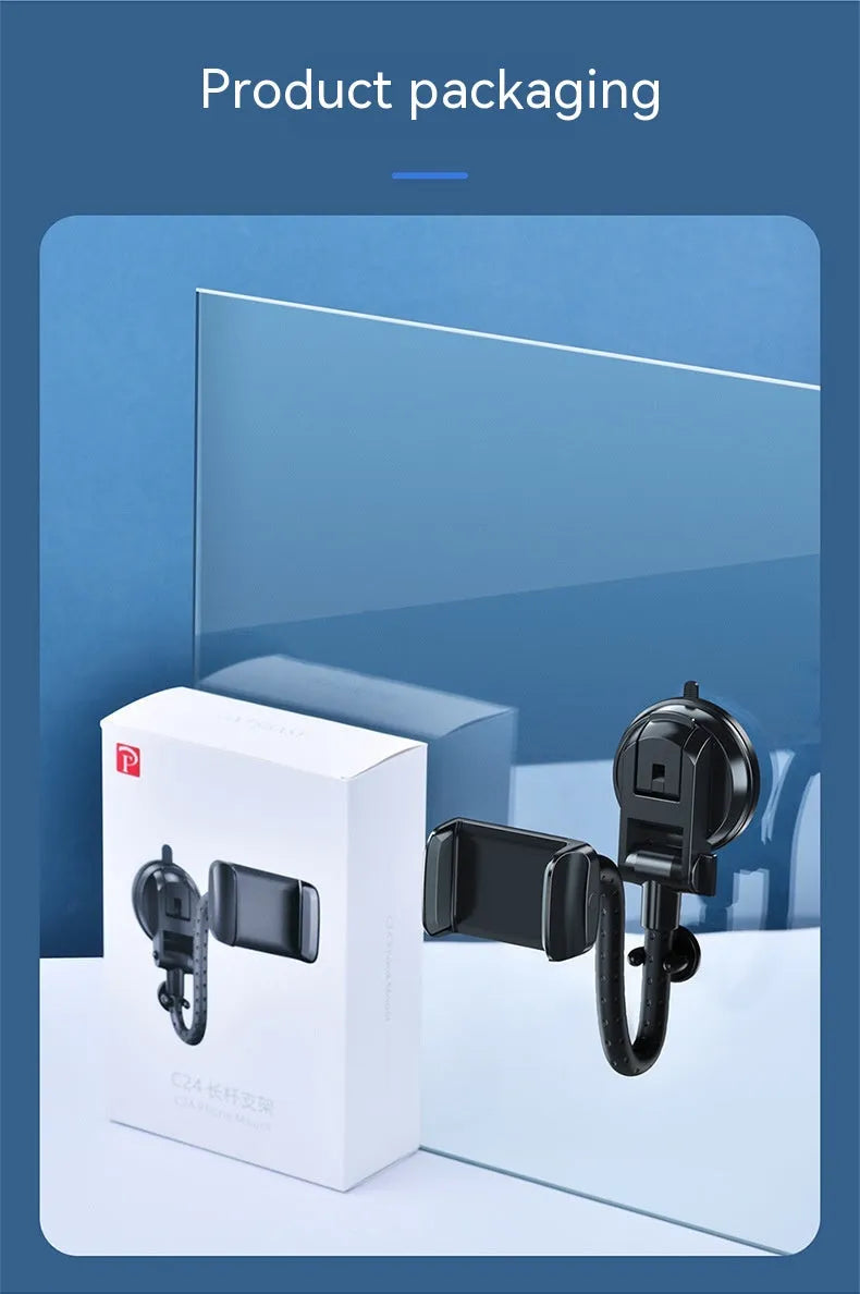 Universal rotating metal car phone bracket in black with double supercharged fast charging and multi-angle adjustment