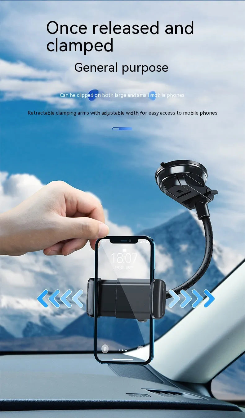 Universal rotating metal car phone bracket in black with double supercharged fast charging and multi-angle adjustment