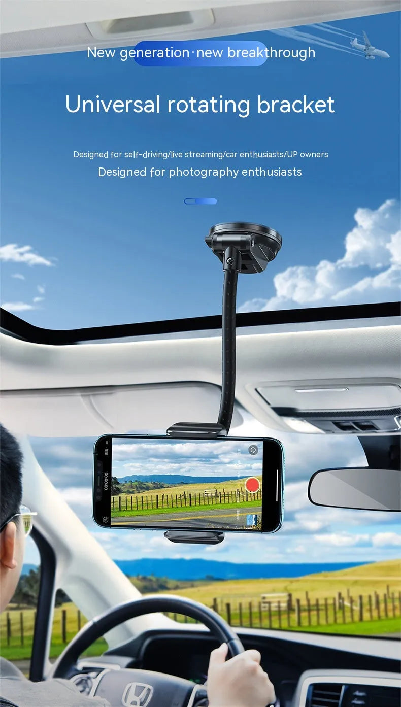 Universal rotating metal car phone bracket in black with double supercharged fast charging and multi-angle adjustment