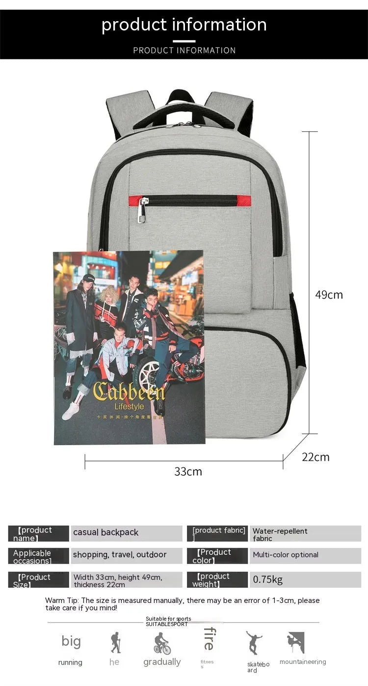 Light grey insulated Oxford cloth backpack with curved shoulder straps on a neutral background.