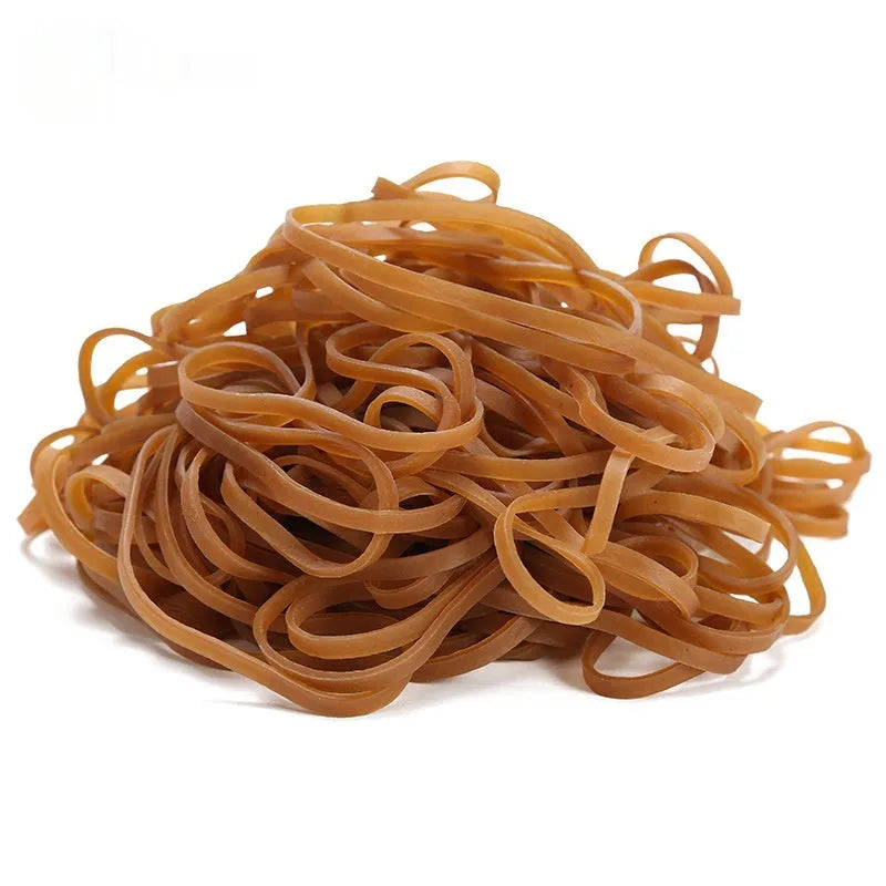 Natural colour rubber rings in a round shape, supplied in a 500g bag for bundling and securing.