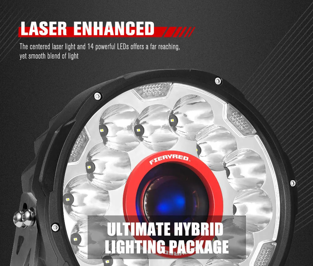 Pair of 7-inch red LED waterproof off-road vehicle lights with 11700LM output