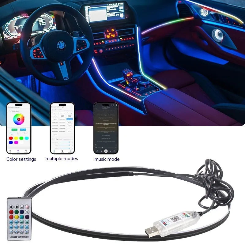 110cm car LED ambient lighting strip with remote control for interior vehicle illumination