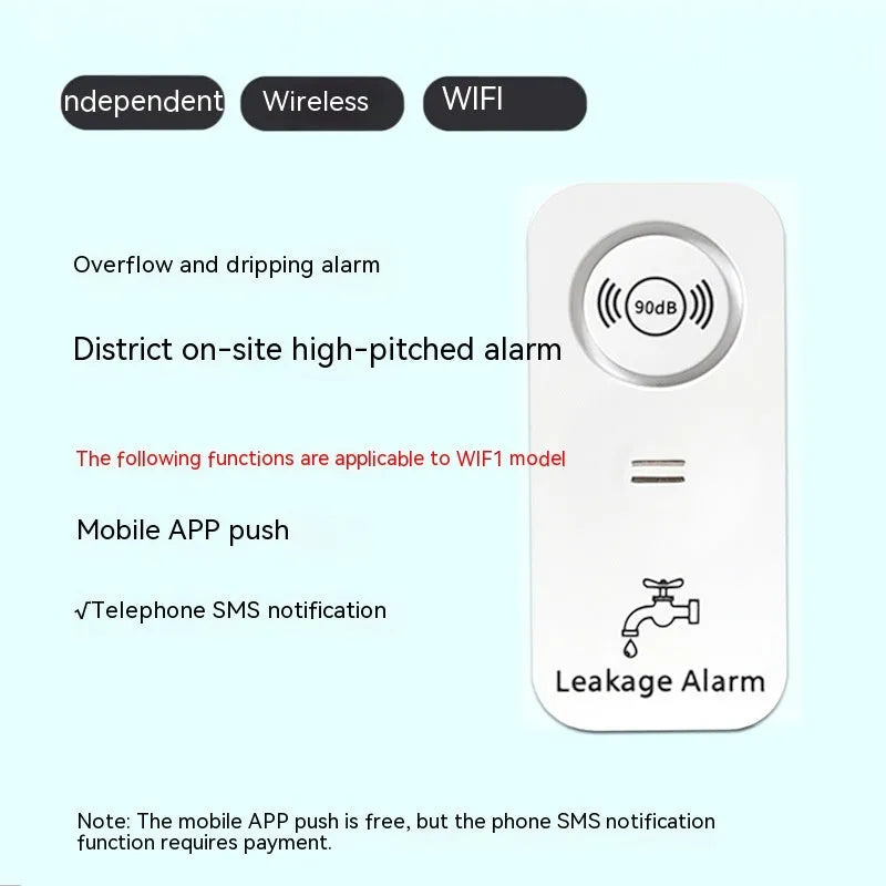 Independent overflow sensor alarm unit for water detection in warehouses and homes.