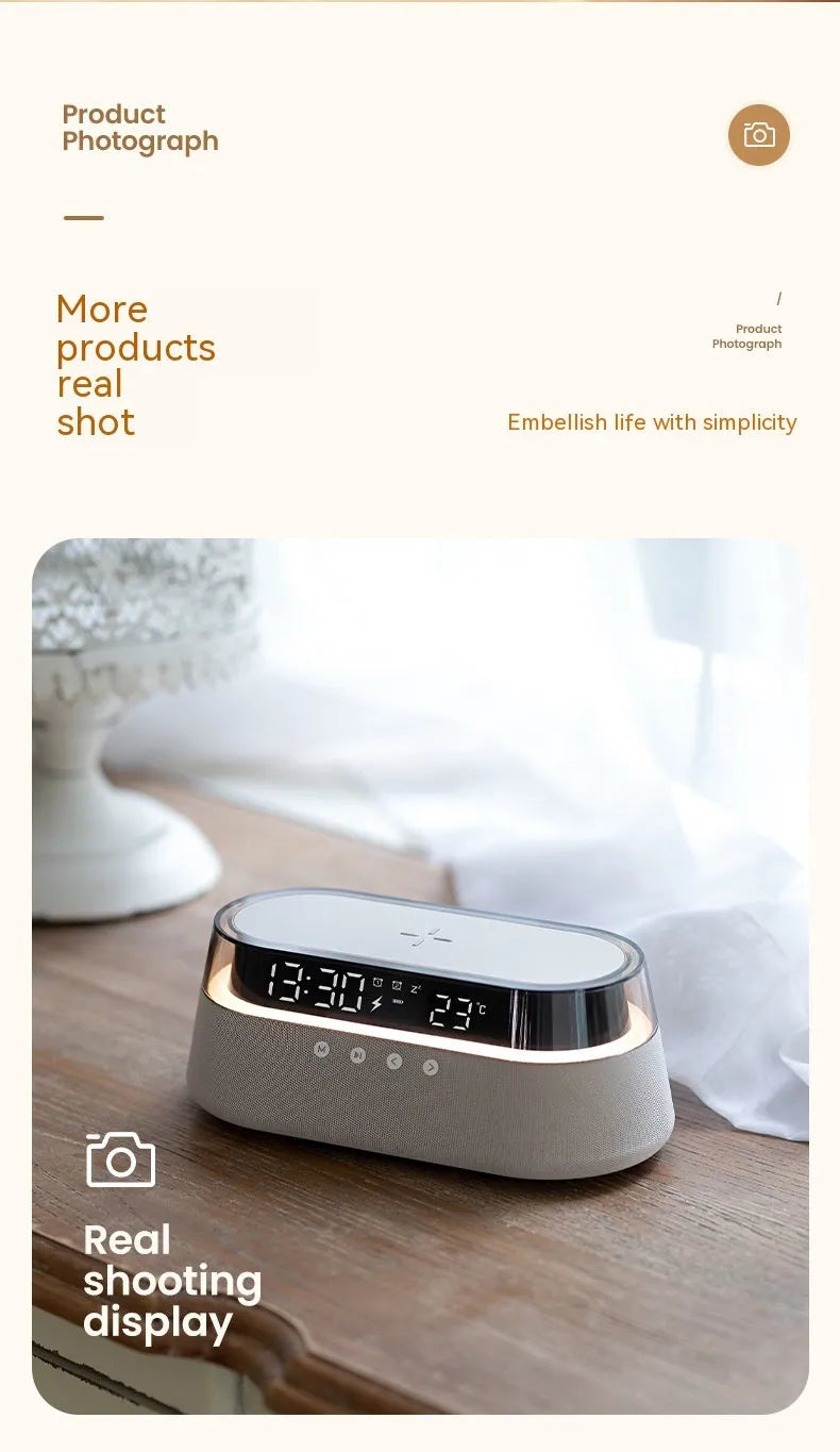 Wireless charging audio gift box night light with Bluetooth speaker, three dimming levels, beige colour