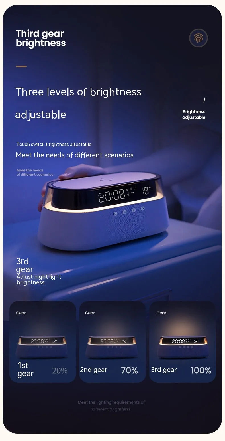 Wireless charging audio gift box night light with Bluetooth speaker, three dimming levels, beige colour