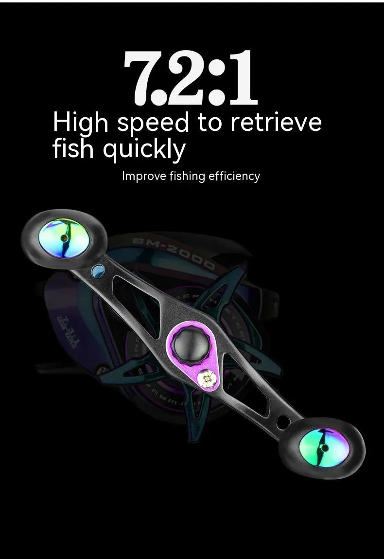 BM2000 fishing reel with magnetic brake system shown in water drop shaped body design