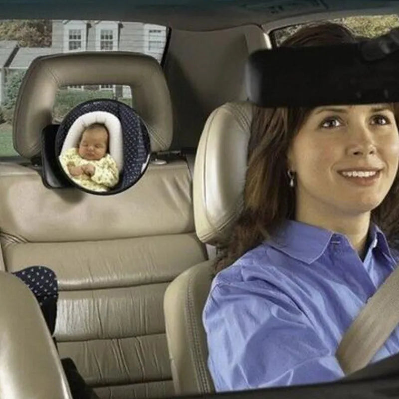 Black universal baby safety seat rearview mirror with 17cm glass and locking ribbon