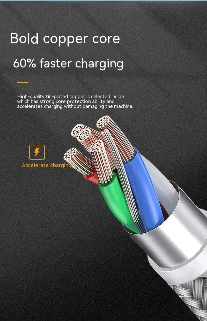 Black braided PD data cable 1 metre with 20W fast charge support for 8PIN devices