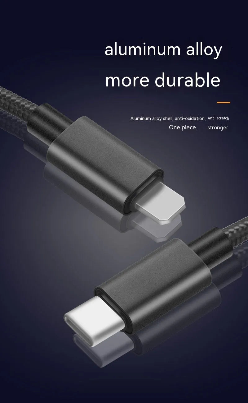 Black braided PD data cable 1 metre with 20W fast charge support for 8PIN devices