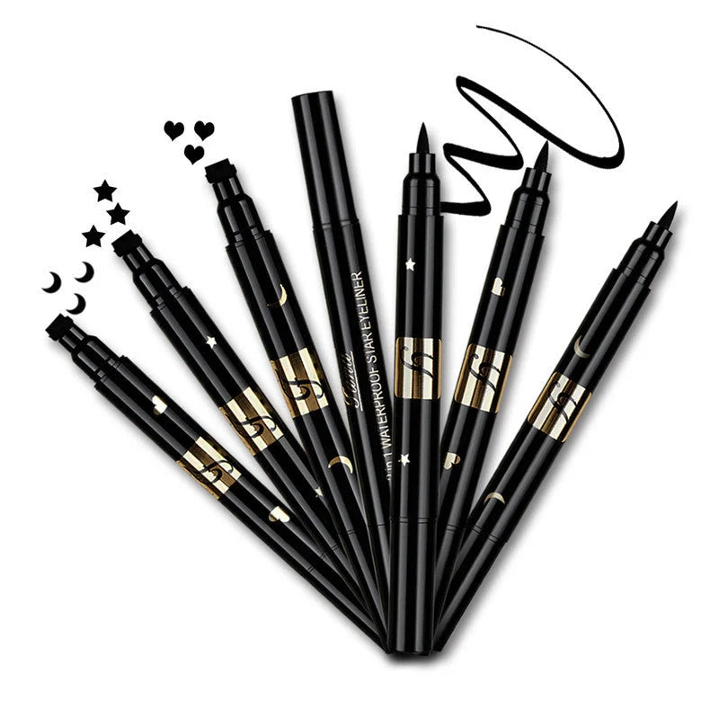 Double-headed black eyeliner with heart, star, and moon stamp options