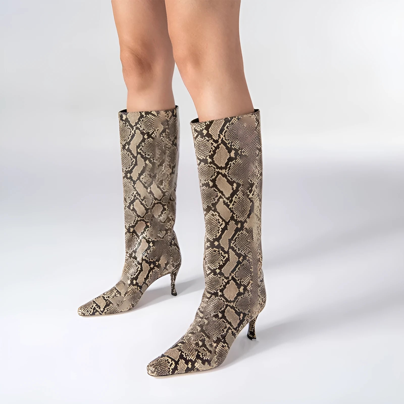 Women's square toe cowboy boots in microfiber available in black, grey, red, brown, silver, apricot and snake pattern