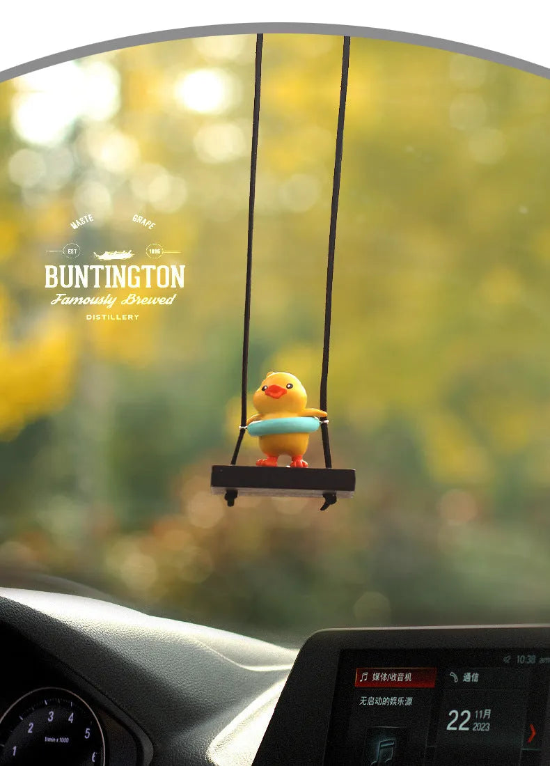 Yellow plastic duck doll car hanging ornament with four design variations for vehicle interior decoration