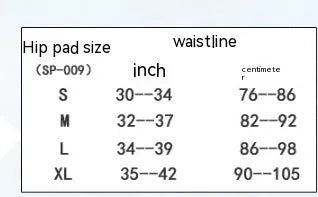 Black cycling hip pad protection pants showing hip guard area and size options S M L XL