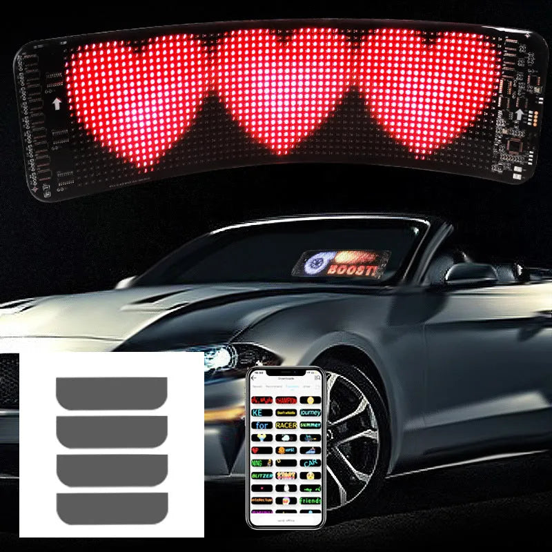Flexible black Bluetooth LED screen for car rear windshield display with USB cable
