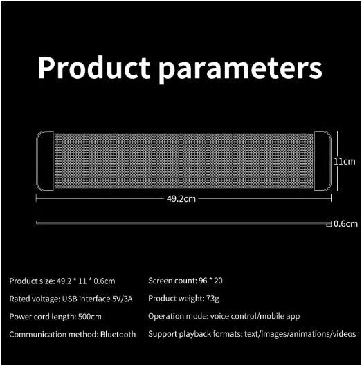 Flexible black Bluetooth LED screen for car rear windshield display with USB cable