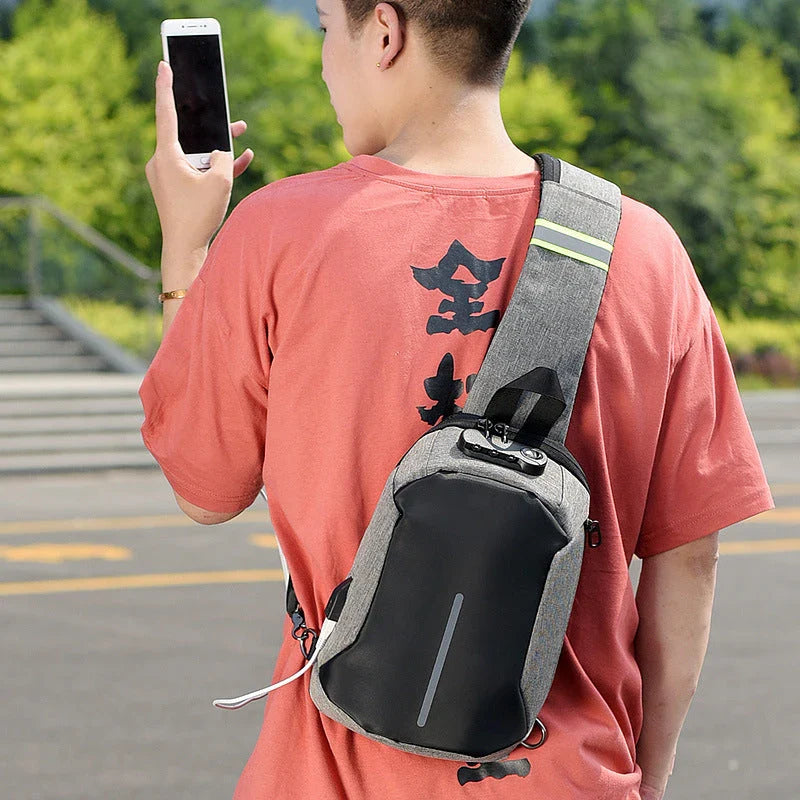 Oxford cloth shoulder bag with zipper enclosure in black and dark grey options