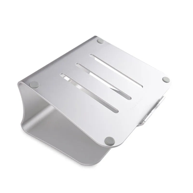 Aluminium alloy laptop cooling stand in silver and grey, showing 4.07mm thick rotary strip design.