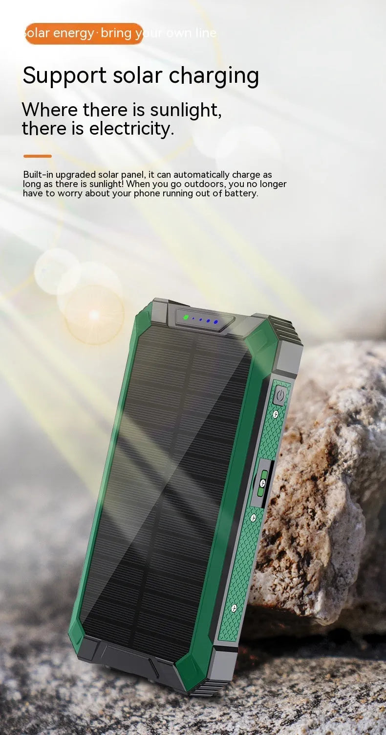 Portable solar power bank with wireless charging, plastic shell, 173x89x28mm, in orange black colour option.