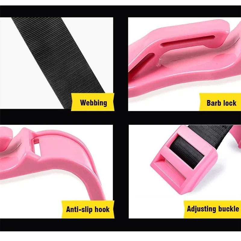Universal car safety belt adjuster for pregnant women shown in black, green, pink, and white colour options.