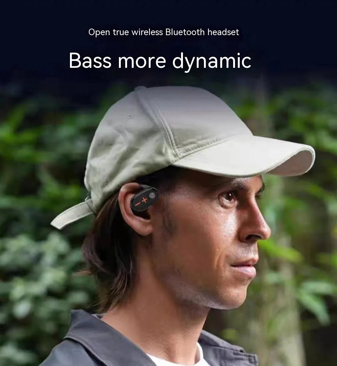 Semi-in-ear wireless Bluetooth headset in black orange, PC ABS build, sport style