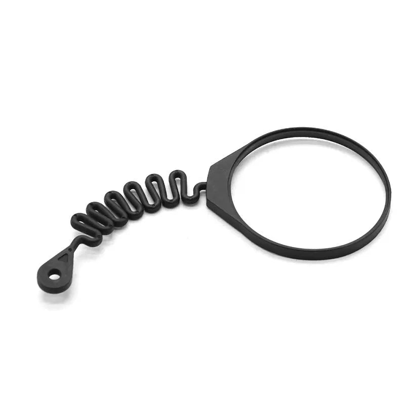 Black rubber fuel cap tether for Volvo cars shown in Circle Band and Separate Rope anti-lost strap styles.
