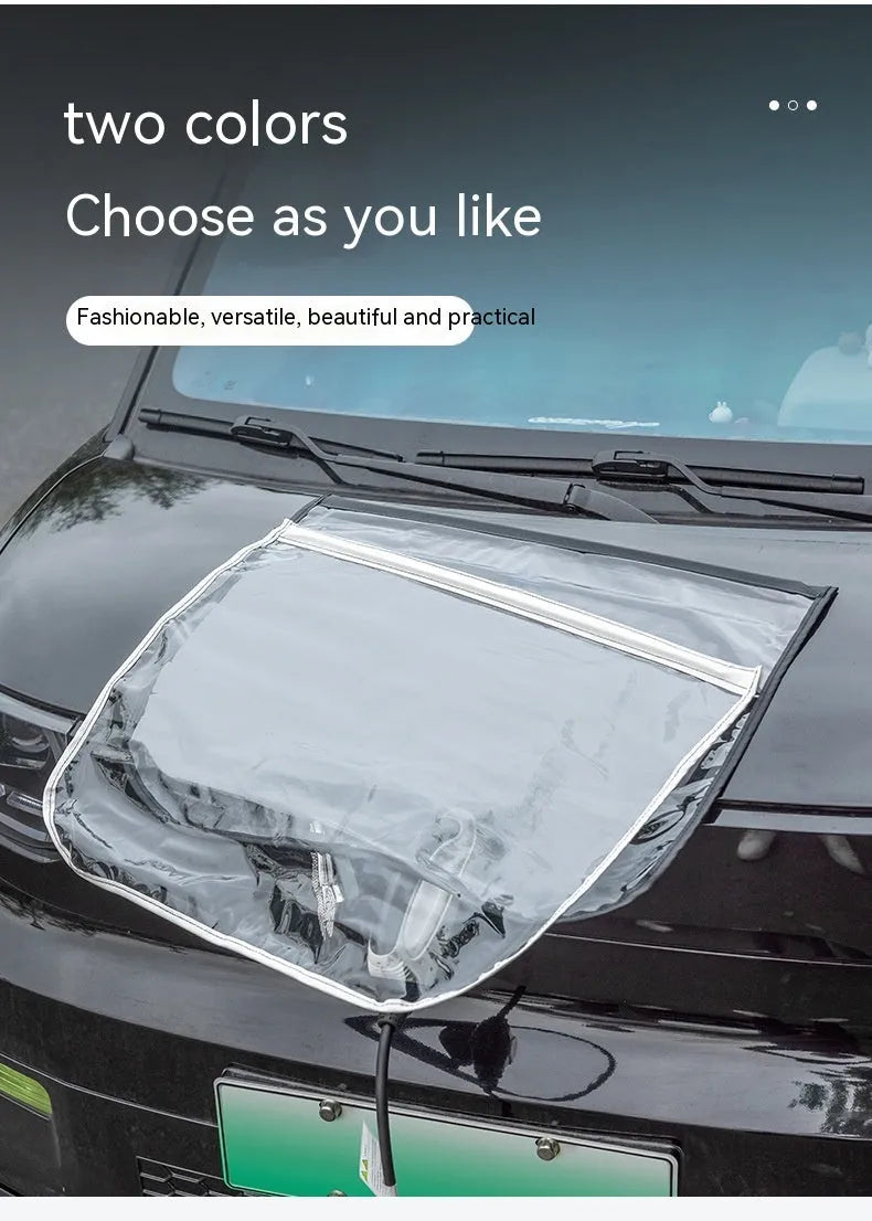 Black PVC electric vehicle charging gun rain cover with magnetic strips.