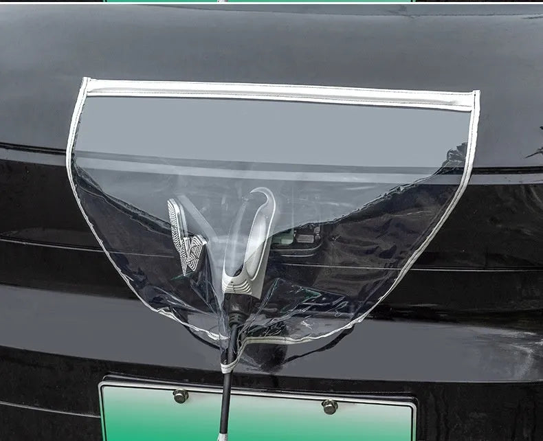 Black PVC electric vehicle charging gun rain cover with magnetic strips.
