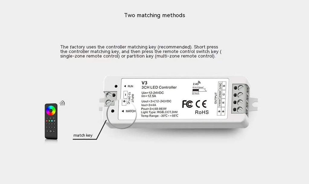 LED dimmer wireless RF switch 12V 24V 8A RGB controller remote control black