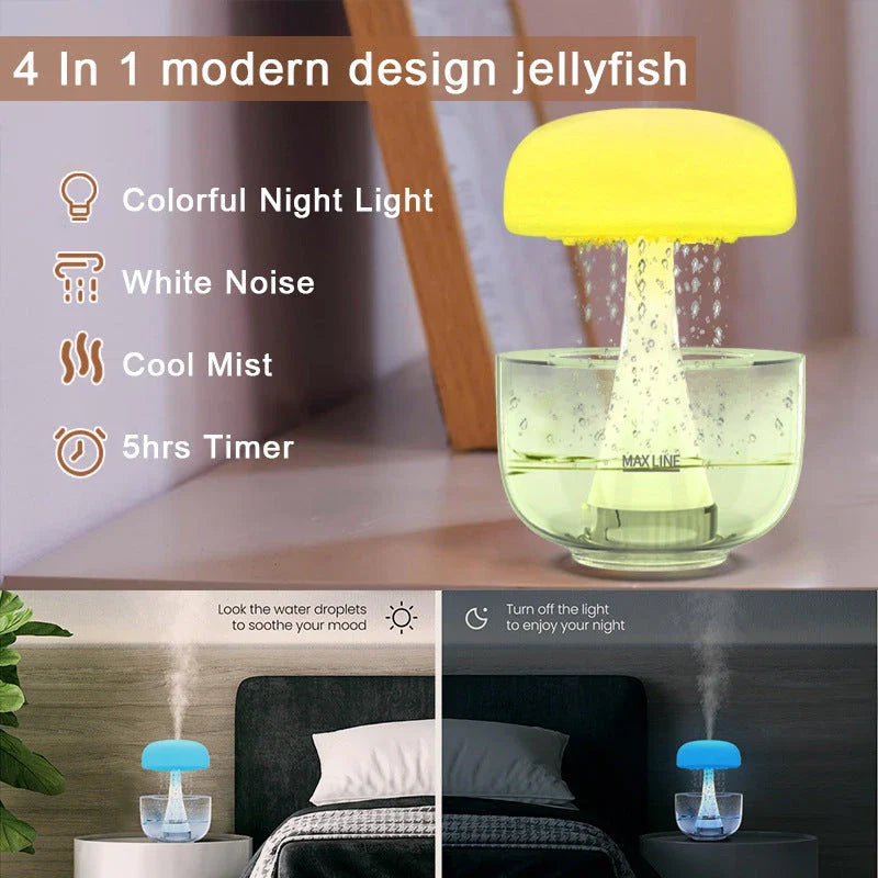 Premium mist humidifier with seven-color ambient lighting, cloud-inspired design, and ultrasonic atomization technology