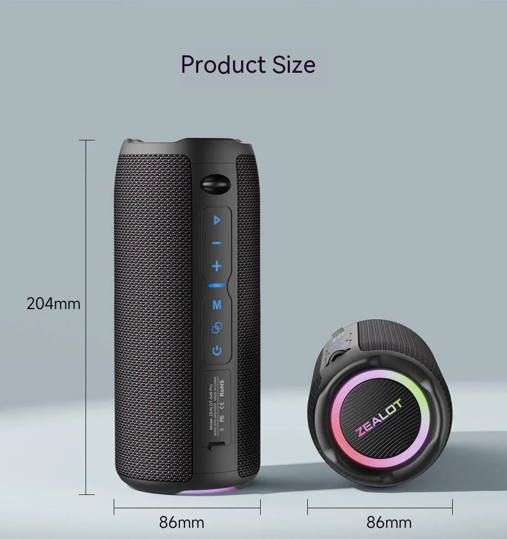 Outdoor Waterproof Vehicle-mounted S49Pro Wireless Bluetooth Speaker with 20W Bass, 3600mAh Battery, 6-7 Hour Playback, 57mm Dual Speakers, ABS Waterproof Cloth Wrapper, Black, USB Powered