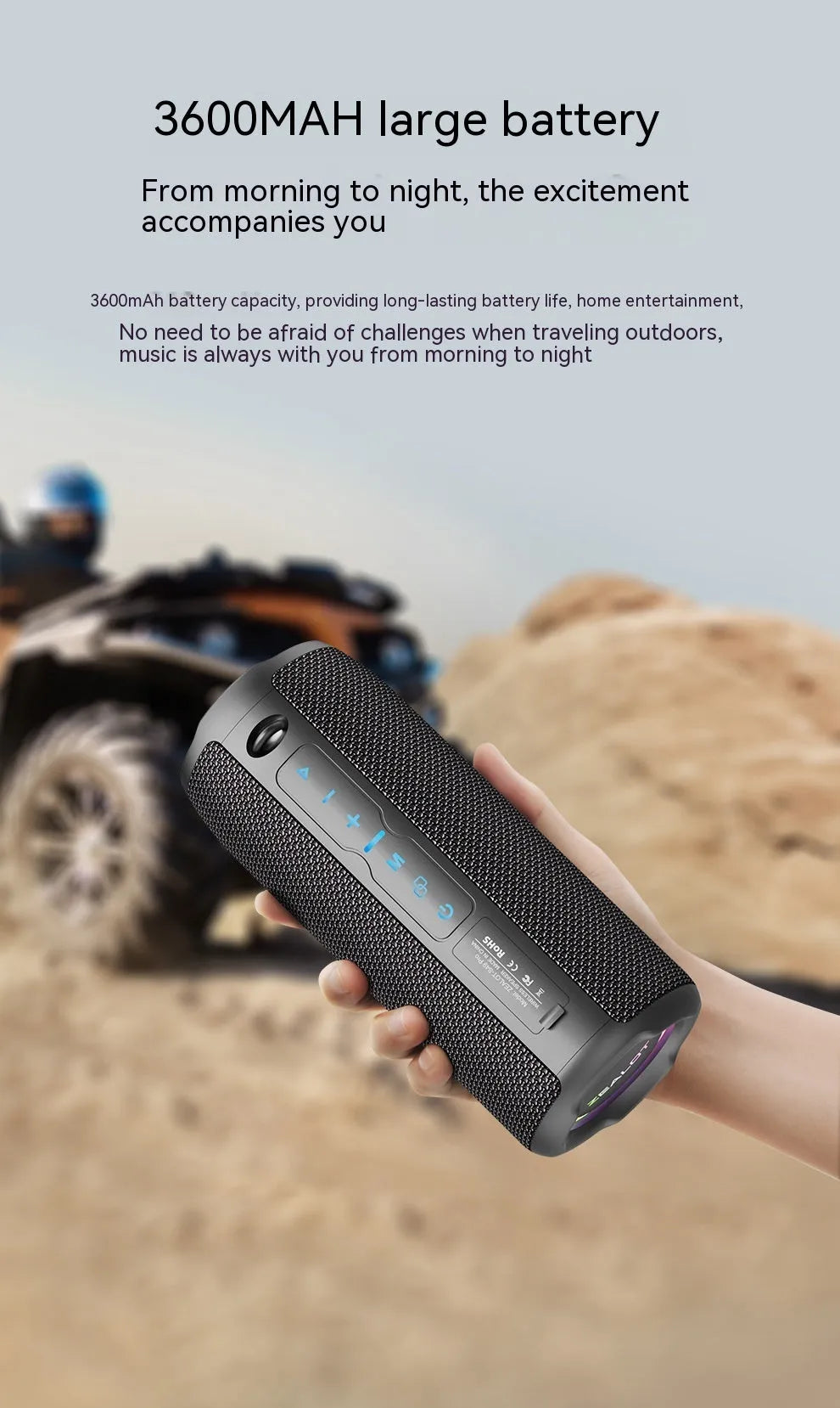 Outdoor Waterproof Vehicle-mounted S49Pro Wireless Bluetooth Speaker with 20W Bass, 3600mAh Battery, 6-7 Hour Playback, 57mm Dual Speakers, ABS Waterproof Cloth Wrapper, Black, USB Powered