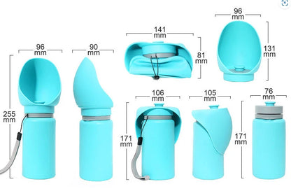 Folding pet water bottle in blue and grey, leak-proof design for outdoor use
