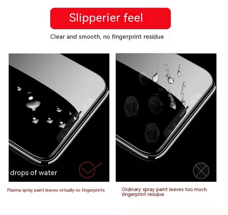 HD tempered glass screen protector for Samsung mobile phones showing full screen coverage and anti-fingerprint surface