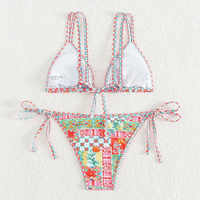 Women's lace-up front, backless swimsuit bikini set in the pictured colour.