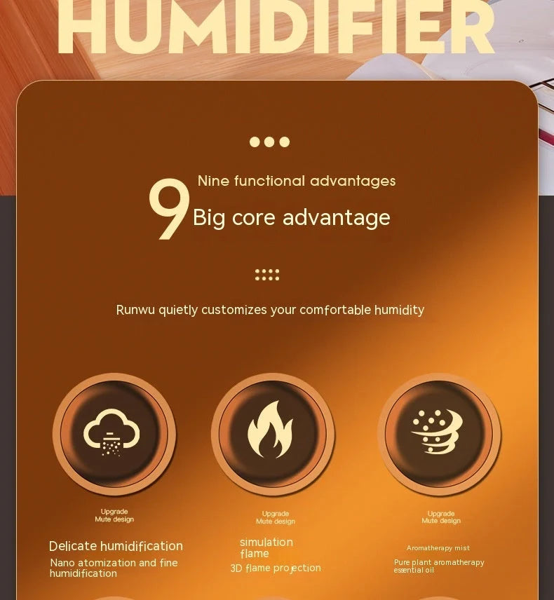 USB Smart Flame Humidifier with LED Aroma Diffuser in white and black