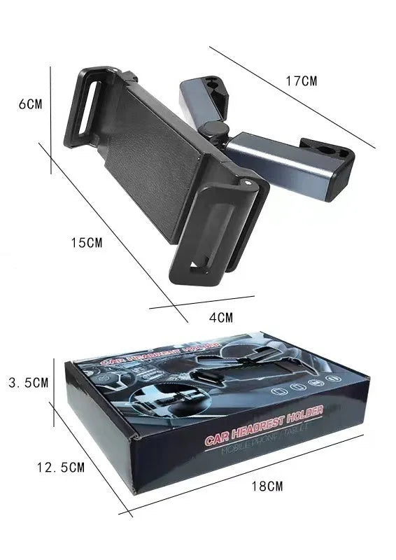 Black adjustable telescopic car phone bracket mounted on occipital pillow headrest